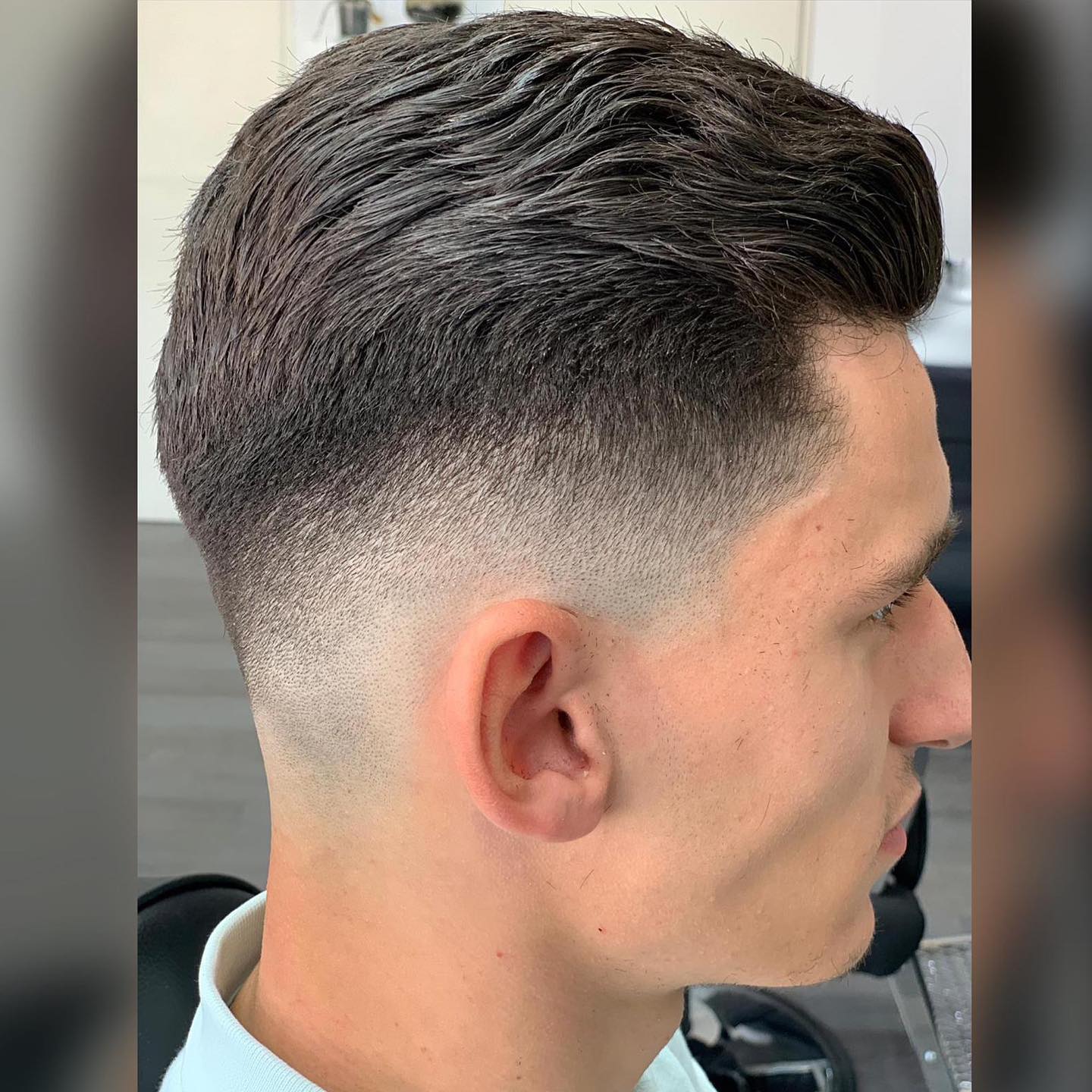 Fade met textuur bovenop, geknipt bij Jimmy de Barber